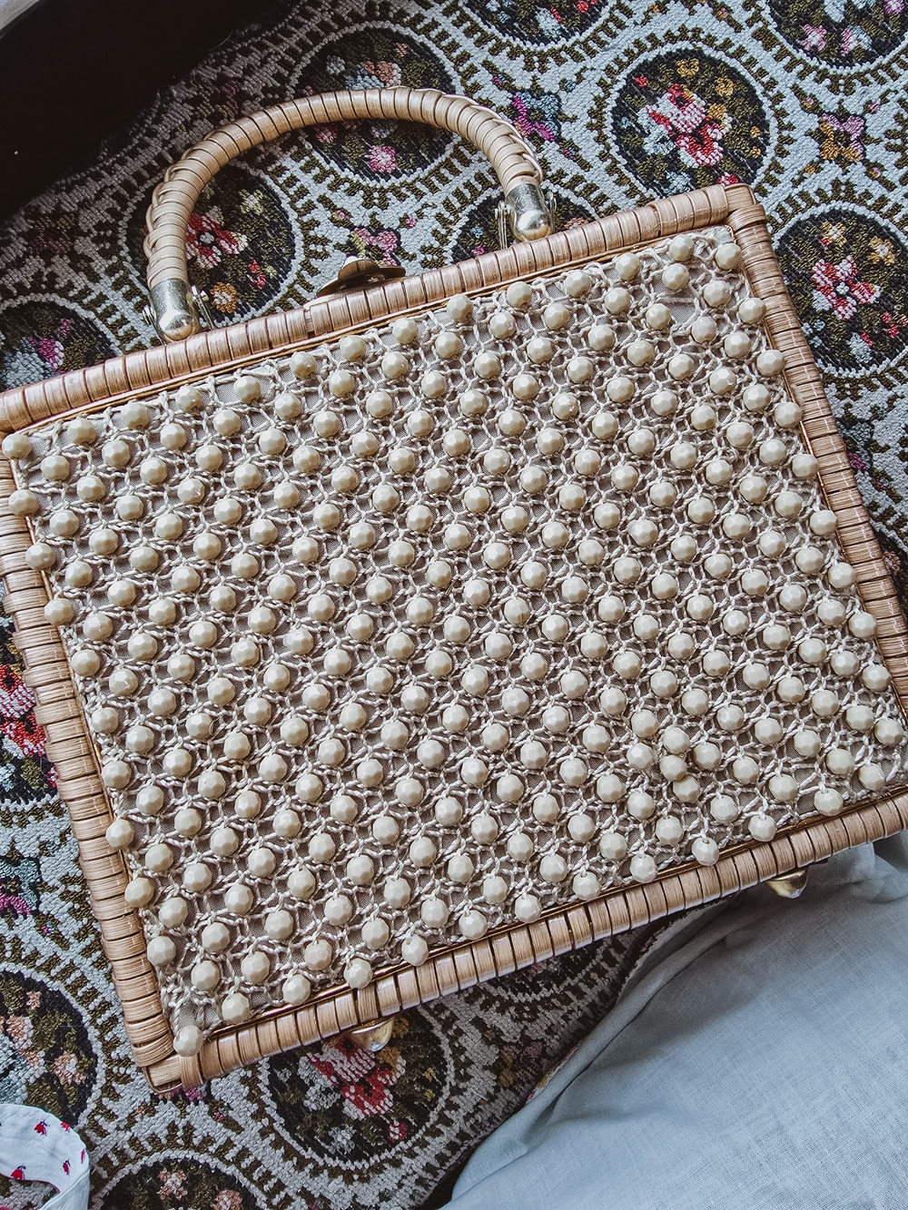 Vintage By Simon New York Wicker Beaded Handbag